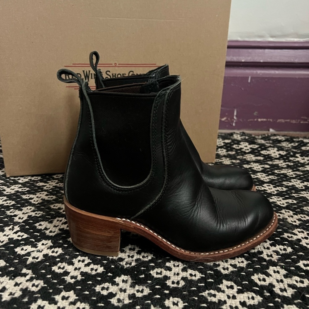 Red Wing Heritage Black Leather Harriet Stacked Heel Ankle Boots Size 6 - Picture 3 of 6